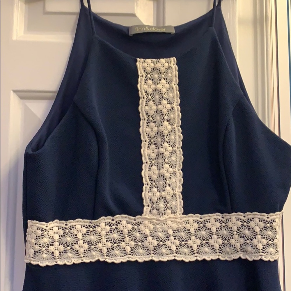 Navy sundress with Cream detail - Picture 2 of 3